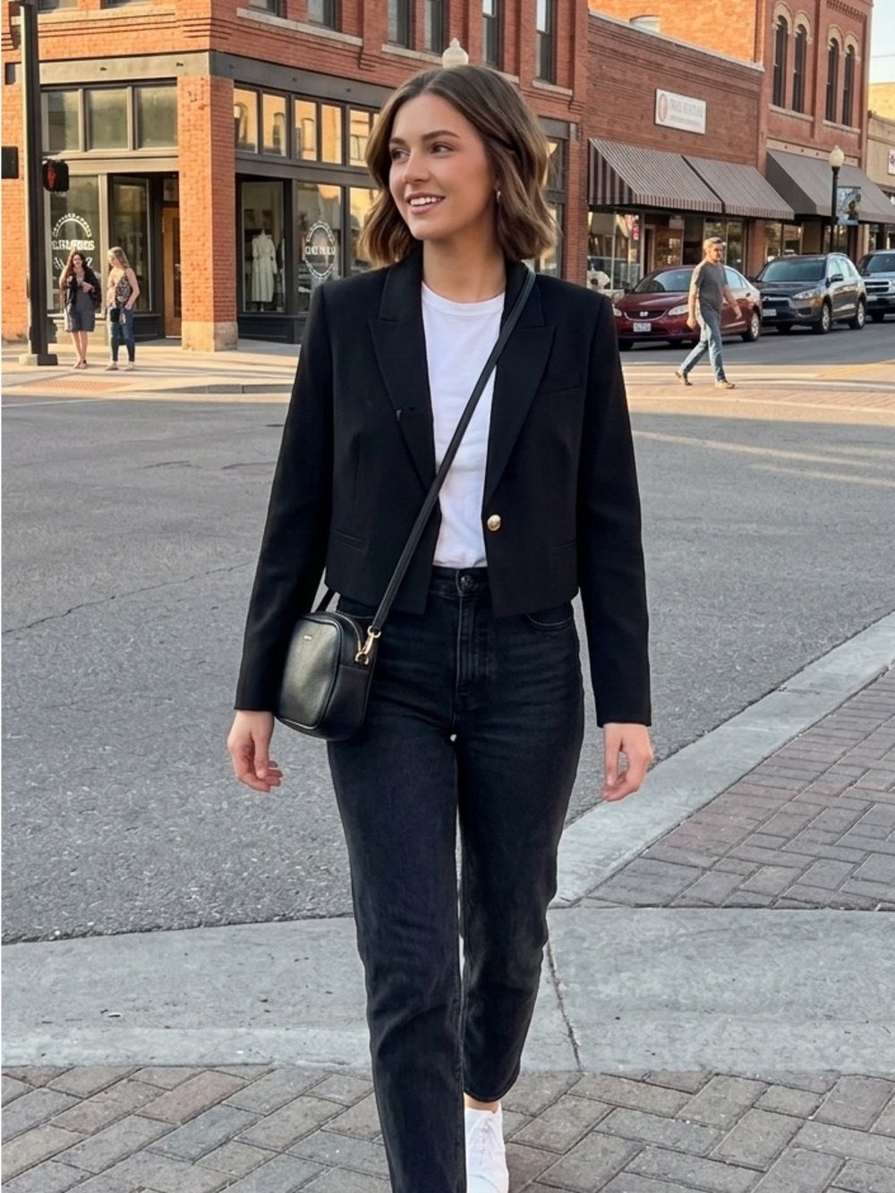 NWT Truth by Republic Black Cropped Blazer with Gold Button - Minor Flaw